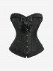 Corset à lacets en jacquard floral grande taille avec œillets et bordure plissée et nœud papillon - Noir 3X | US 22-24