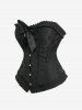 Corset à lacets en jacquard floral grande taille avec œillets et bordure plissée et nœud papillon - Noir 3X | US 22-24