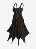 Robe débardeur asymétrique gothique grande taille en maille déchirée, à lacets, œillets, crochets et œillets - Noir 4X | US 26-28