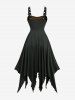 Robe débardeur asymétrique gothique grande taille en maille déchirée, à lacets, œillets, crochets et œillets - Noir 4X | US 26-28