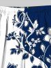 Plus Size Two Tone Flower Leaf Branch Print Hawaii Drawstring Beach Shorts For Men -  
