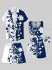Plus Size Two Tone Flower Leaf Branch Print Hawaii Drawstring Beach Shorts For Men -  
