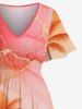 Plus Size Ombre Sky Cloud Coconut Tree Print Hawaii Split Pocket A Line Midi Dress -  