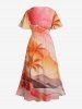 Plus Size Ombre Sky Cloud Coconut Tree Print Hawaii Split Pocket A Line Midi Dress -  
