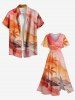 Plus Size Ombre Sky Cloud Coconut Tree Print Hawaii Split Pocket A Line Midi Dress -  