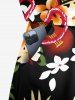 Plus Size Tropical Leaves Floral Guitar Print Hawaii Drawstring Pocket Romper -  