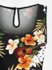 Plus Size Tropical Leaves Floral Guitar Print Hawaii Drawstring Pocket Romper -  