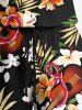 Plus Size Tropical Leaves Floral Guitar Print Hawaii Drawstring Pocket Romper -  