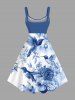 Robe débardeur grande taille à imprimé floral ombré, feuilles et oiseaux, style hawaïen, coupe trapèze. - Bleu 5X