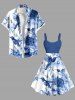 Robe débardeur grande taille à imprimé floral ombré, feuilles et oiseaux, style hawaïen, coupe trapèze. - Bleu 5X