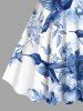 Robe débardeur grande taille à imprimé floral ombré, feuilles et oiseaux, style hawaïen, coupe trapèze. - Bleu 5X