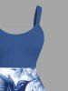 Robe débardeur grande taille à imprimé floral ombré, feuilles et oiseaux, style hawaïen, coupe trapèze. - Bleu 5X