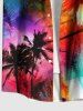 Plus Size Coconut Tree Ombre Graffiti Print Hawaii Button Pocket Shirt For Men -  