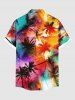Plus Size Coconut Tree Ombre Graffiti Print Hawaii Button Pocket Shirt For Men -  