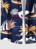 Plus Size Coconut Tree Sailboat Print Hawaii Button Pocket Shirt For Men -  