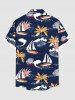 Plus Size Coconut Tree Sailboat Print Hawaii Button Pocket Shirt For Men -  