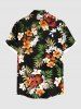 Plus Size Tropical Leaves Floral Guitar Print Hawaii Button Pocket Shirt For Men -  