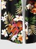 Plus Size Tropical Leaves Floral Guitar Print Hawaii Button Pocket Shirt For Men -  