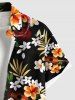 Plus Size Tropical Leaves Floral Guitar Print Hawaii Button Pocket Shirt For Men -  