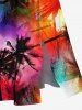 Plus Size Coconut Tree Ombre Graffiti Print Hawaii Split Pocket A Line Midi Dress -  