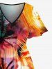 Plus Size Coconut Tree Ombre Graffiti Print Hawaii Split Pocket A Line Midi Dress -  