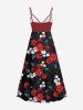 Robe caraco trapèze à volants et imprimé feuilles bicolores grande taille, style hawaïen - Rouge 6X