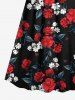 Robe caraco trapèze à volants et imprimé feuilles bicolores grande taille, style hawaïen - Rouge 6X