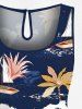 Plus Size Coconut Tree Sailboat Print Hawaii Drawstring Pocket Romper - Bleu profond 1X