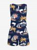 Plus Size Coconut Tree Sailboat Print Hawaii Drawstring Pocket Romper - Bleu profond 1X