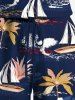 Plus Size Coconut Tree Sailboat Print Hawaii Drawstring Pocket Romper - Bleu profond 1X