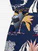 Plus Size Coconut Tree Sailboat Print Hawaii Drawstring Pocket Romper - Bleu profond 1X