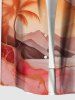 Plus Size Ombre Sky Cloud Coconut Tree Print Hawaii Button Pocket Shirt For Men -  