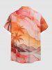 Plus Size Ombre Sky Cloud Coconut Tree Print Hawaii Button Pocket Shirt For Men -  