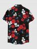 Chemise hawaïenne à boutons et poches, grande taille, imprimé floral bicolore, feuilles ombrées, pour homme - Noir 5XL