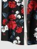 Chemise hawaïenne à boutons et poches, grande taille, imprimé floral bicolore, feuilles ombrées, pour homme - Noir 5XL