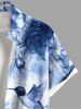 Plus Size Ombre Floral Leaves Bird Print Hawaii Button Pocket Shirt For Men -  