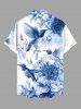Chemise hawaïenne à poches boutonnées, imprimé floral ombré grandes tailles pour hommes - Bleu XL