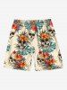Plus Size Skulls Tropical Flowers Leaf Print Hawaii Beach Shorts For Men -  