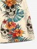 Plus Size Skulls Tropical Flowers Leaf Print Hawaii Beach Shorts For Men -  