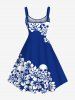 Plus Size Skulls Hibiscus Flower Leaf Tropical Print Hawaii Tank Dress -  
