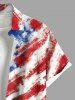 Plus Size Patriotic American Flag Distressed Print Buttons Pocket Shirt For Men -  