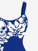 Plus Size Skulls Hibiscus Flower Leaf Tropical Print Hawaii Tank Dress -  