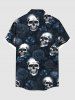 Plus Size Skulls Rose Flower Print Buttons Pocket Hawaii Shirt For Men -  