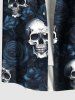 Plus Size Skulls Rose Flower Print Buttons Pocket Hawaii Shirt For Men -  