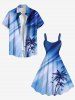 Robe débardeur hawaïenne grande taille à imprimé cocotiers et oiseaux ombrés - Bleu clair S