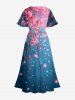 Plus Size Flowers Star Galaxy Print Split Hawaii Midi Dress -  