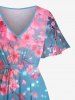 Plus Size Flowers Star Galaxy Print Split Hawaii Midi Dress -  