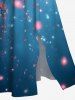 Plus Size Flowers Star Galaxy Print Split Hawaii Midi Dress -  