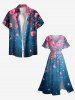 Plus Size Flowers Star Galaxy Print Split Hawaii Midi Dress -  