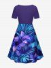Plus Size Flower Leaf Tropical Print Cinched Hawaii Dress -  